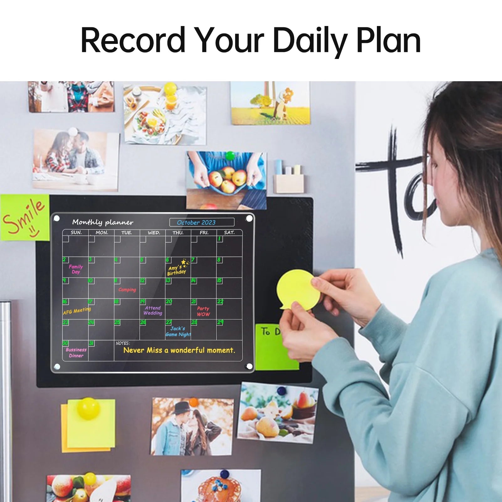Magnetic Acrylic Calendar for Fridge, 2 Pack 12""X16"" Clear Fridge Calendar Dry Erase Magnetic Planning Boards Set Includes 10 Colorful Highlight Markers, Pen Holder, Hook and Erase Towel