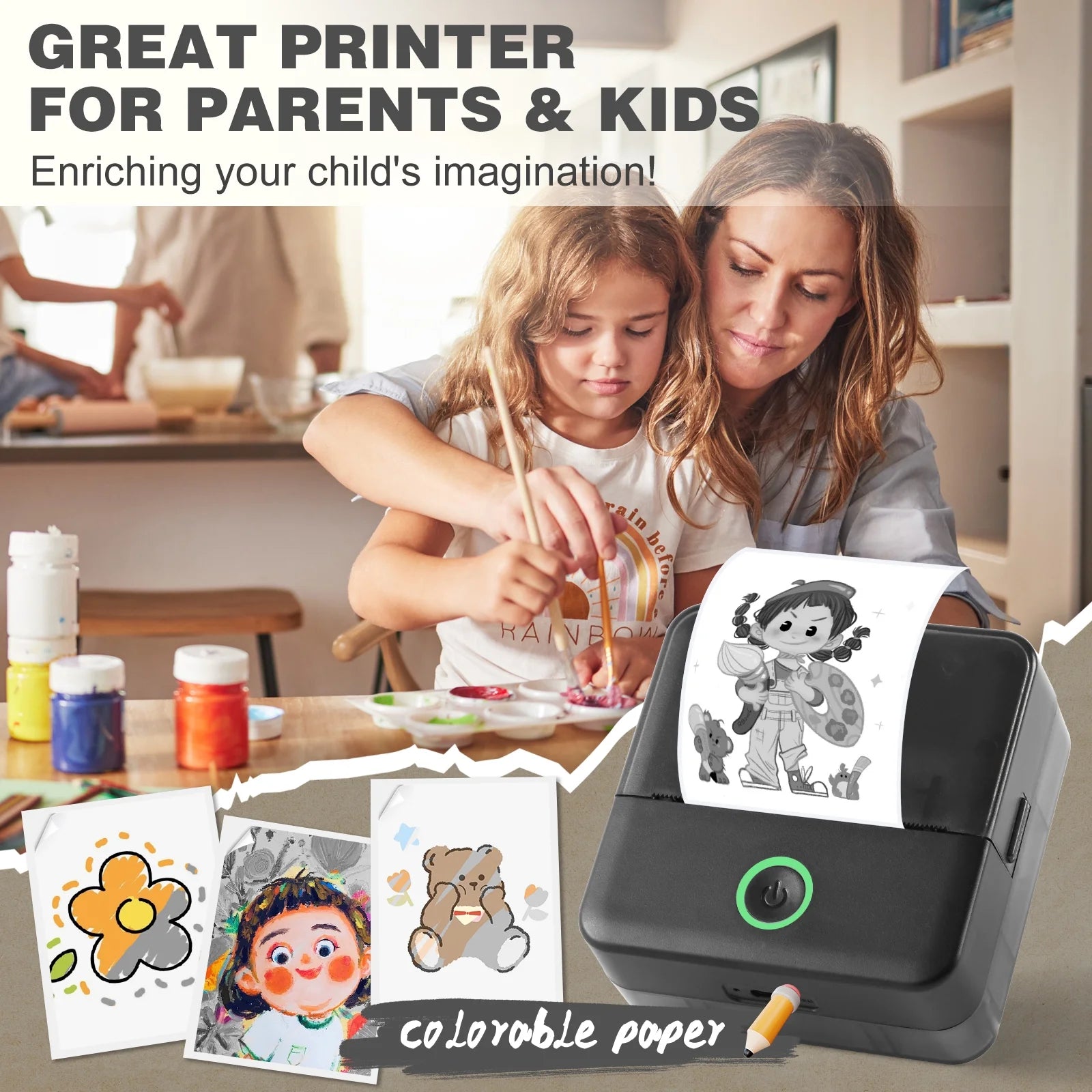 SLOK Mini Bluetooth Photo Printer with 10 Rolls Printing Paper，Black