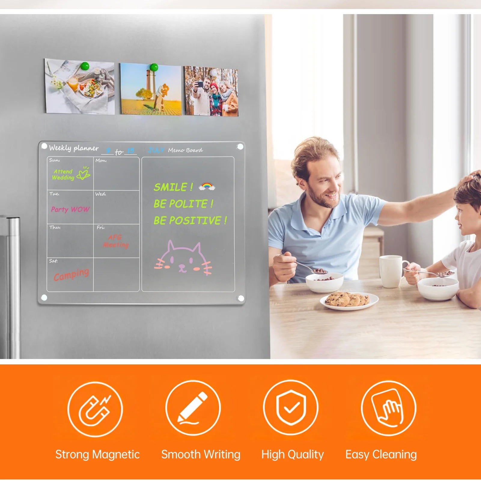 Magnetic Acrylic Calendar for Fridge, 2 Pack 12""X16"" Clear Fridge Calendar Dry Erase Magnetic Planning Boards Set Includes 10 Colorful Highlight Markers, Pen Holder, Hook and Erase Towel