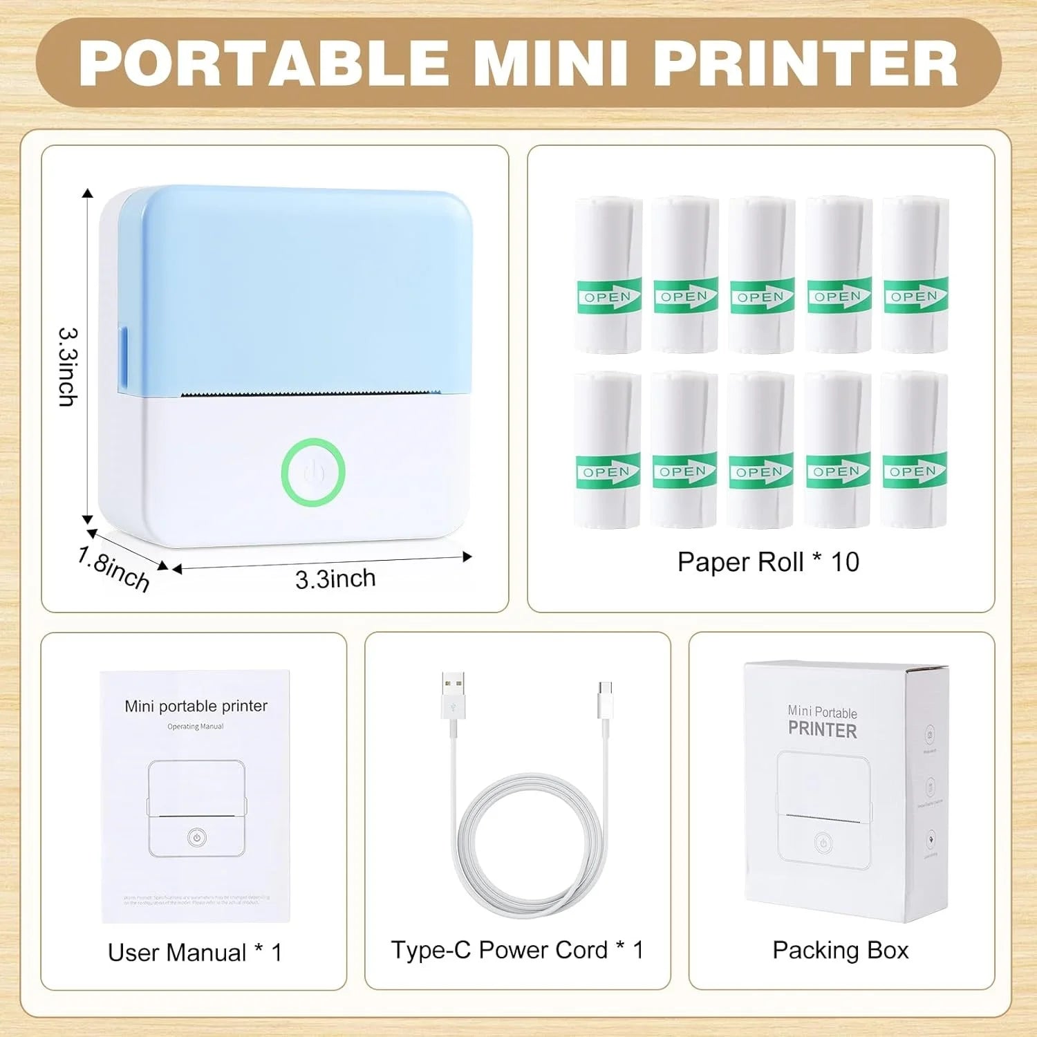 Thermal Mini Printer, Portable Inkless Sticker Maker, Bluetooth Printer for Phone, Wireless Label Printer with Tape, Free Cut Small Pocket Printer for Notes&Children DIY, Compatible with Ios&Android