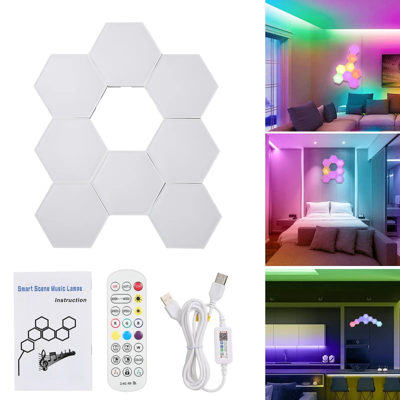 Hexagon Modular Design RGB LED Wall Light (8 Count)